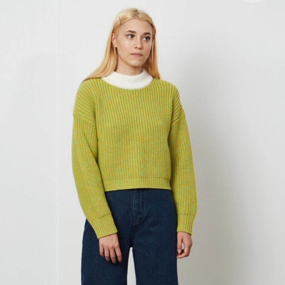 Tibi Oversized Cropped Chunky Knit Merino Wool Sweater sz S